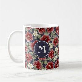 Hibiscus och Plumeria-Maroon Kaffemugg