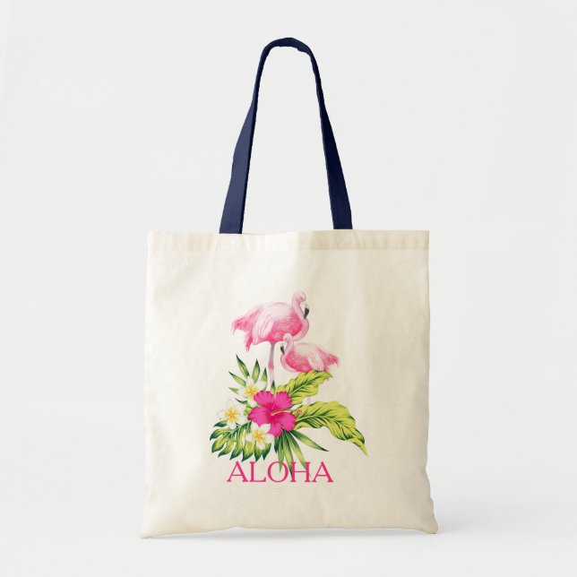 Hibiscus och Rosa Flamingos Tropiska design Tygkasse (Framsidan)