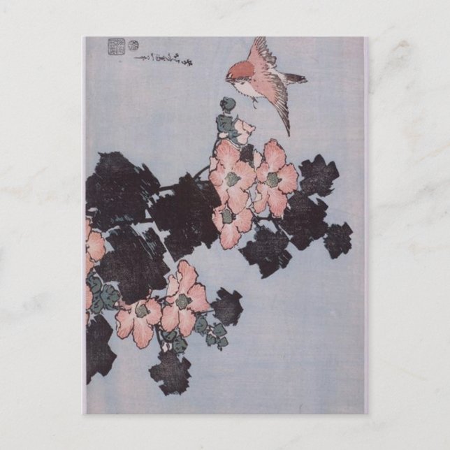 Hibiscus och Sparrow av Katsushika Hokusai Vykort (Framsida)