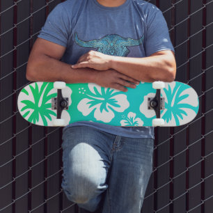 Hibiscus på blå Grönt Skateboard Bräda 20,5 Cm