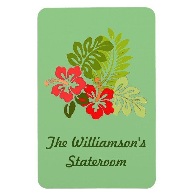 Hibiscus på Grönt Stateroom Door Marker Magnet (Vertikal)