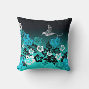 Hibiscus på turkos med Hummingbird Compact Mi Kudde
