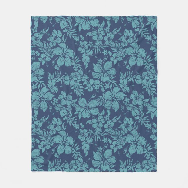 Hibiscus Pareau Hawaiian Blommigt Aloha Shirt Prin Fleecefilt (Framsidan)