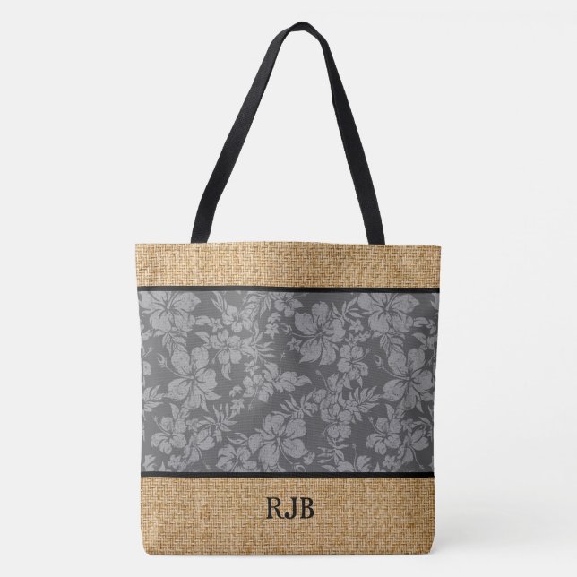 Hibiscus Pareau Hawaiian Monogram Beach Bag Tygkasse (Framsida)