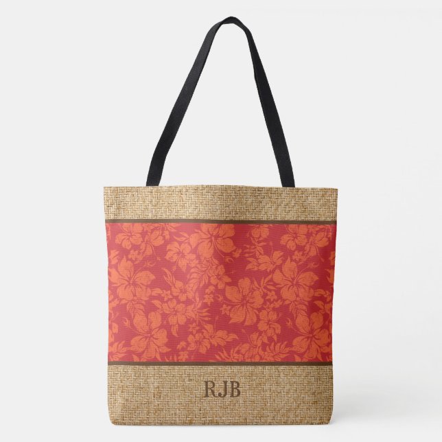 Hibiscus Pareau Hawaiian Monogram Beach Bag Tygkasse (Framsida)