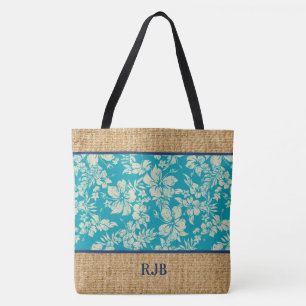 Hibiscus Pareau Hawaiiansk Monogram Strandväska Tygkasse
