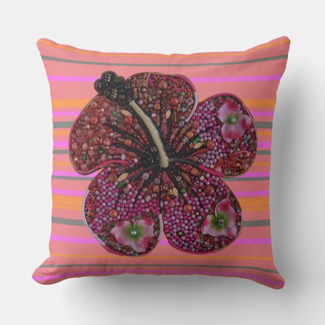 Hibiscus Pärlor Mosaic Dekorativ kudde (Framsida)