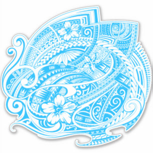 HIBISCUS POLYNESIAN TRIBAL LtBlue Klistermärken