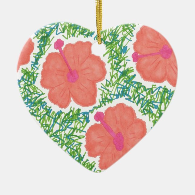 Hibiscus Pop Art Mönster Julgransprydnad Keramik (Framsidan)