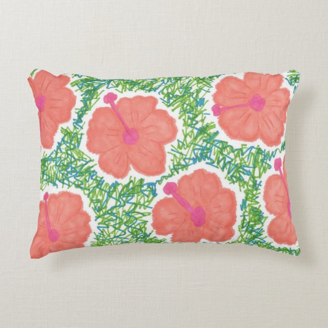 Hibiscus Pop Art Mönster Prydnadskudde (Framsidan)