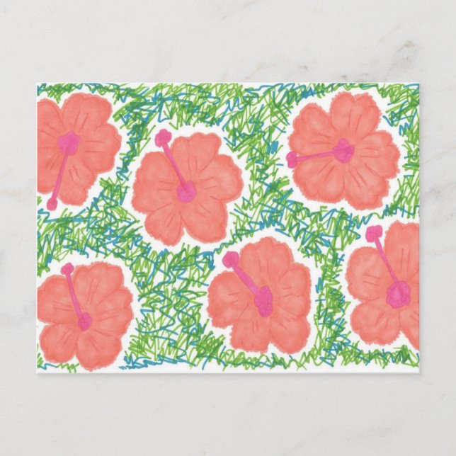Hibiscus Pop Art Mönster Vykort (Framsida)