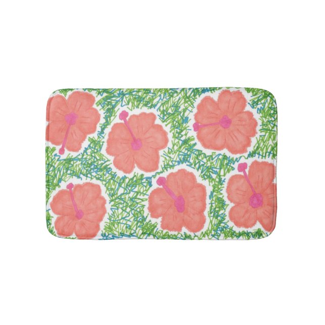Hibiscus Pop Mönster Bath Mat Badrumsmatta (Framsidan)