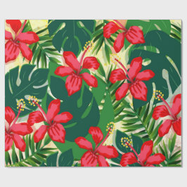 Hibiscus Red Flowers Tropical Grönt Presentpapper