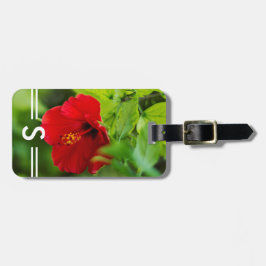 Hibiscus Red Hawaii Tropical Flower + Initialer Bagagebricka
