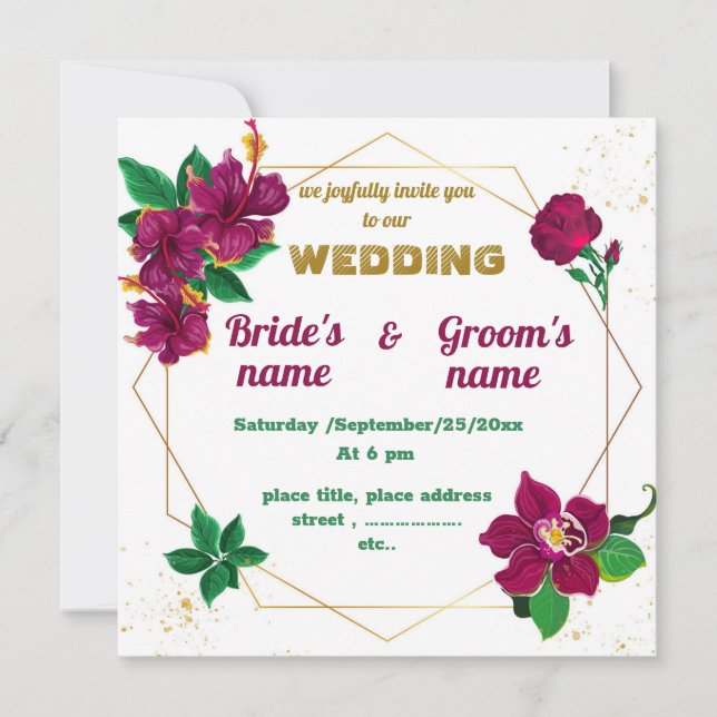 hibiscus,ro blommor geometrisk bröllop inbjudningar (Framsida)