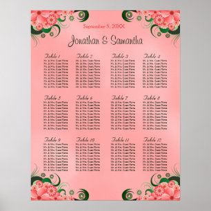Hibiscus Rosa DIY 12 Bord Bröllop, sittdiagram Poster