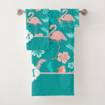 Hibiscus Rosa Flamingo Tropical Monogram