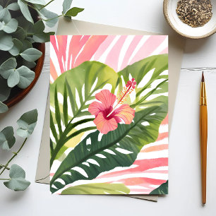 Hibiscus Skönhet Tropisk Blomma Akvarell Vykort