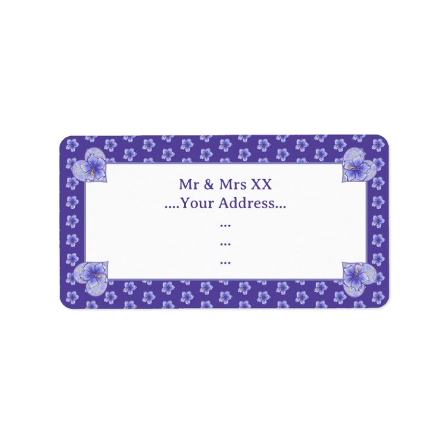 Hibiscus & snöre BLUE Adressetikett (Framsidan)