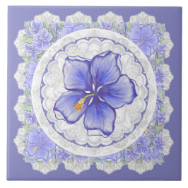 Hibiscus & snöre BLUE Kakelplatta