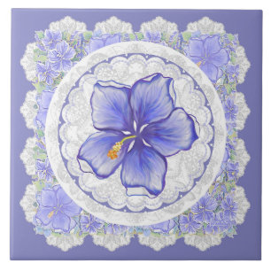Hibiscus & snöre BLUE Kakelplatta