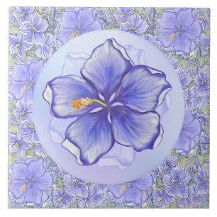 Hibiscus & snöre BLUE Kakelplatta
