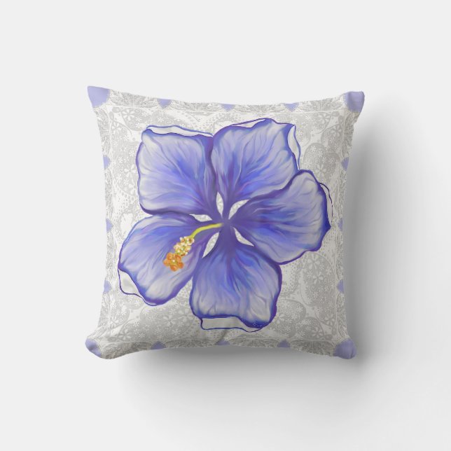 Hibiscus & snöre BLUE Kudde (Framsida)