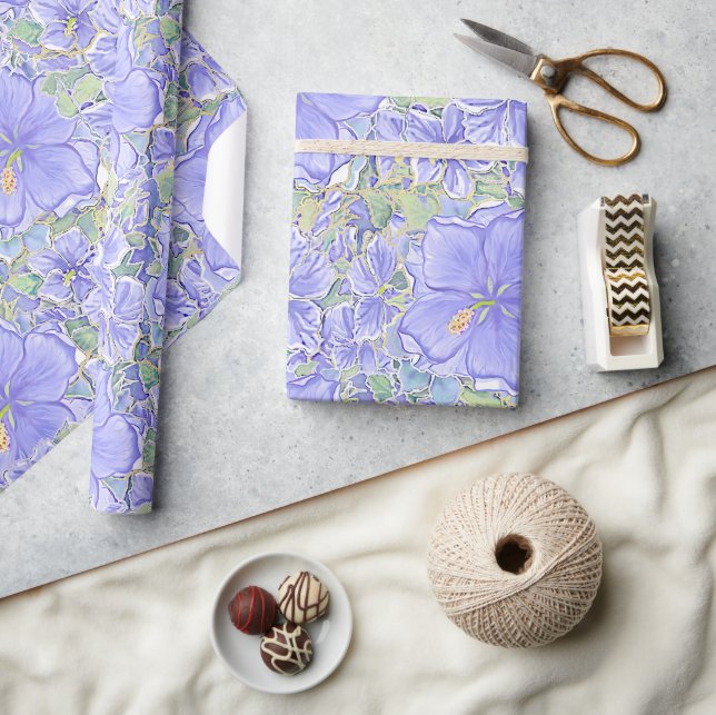 Hibiscus & snöre BLUE Presentpapper (Hantverk)