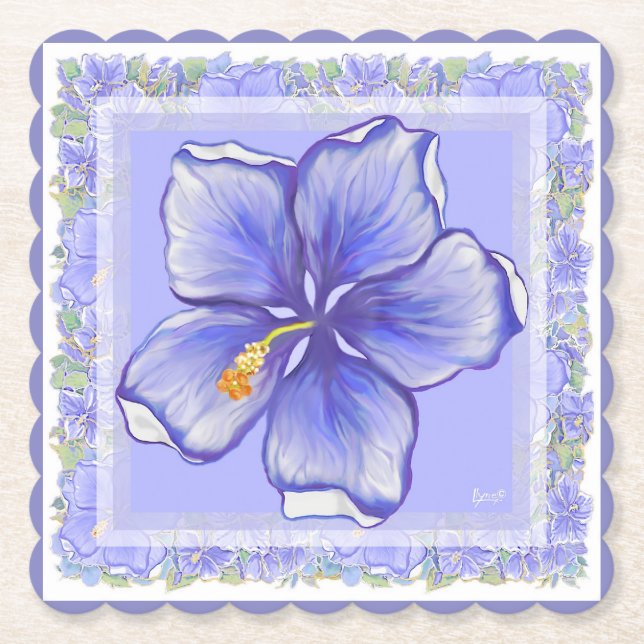 Hibiscus & snöre BLUE Underlägg Papper (Framsida)