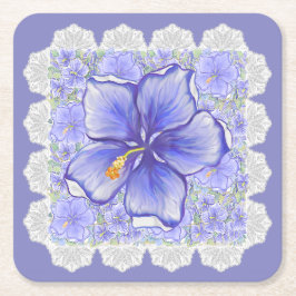 Hibiscus & snöre BLUE Underlägg Papper Kvadrat