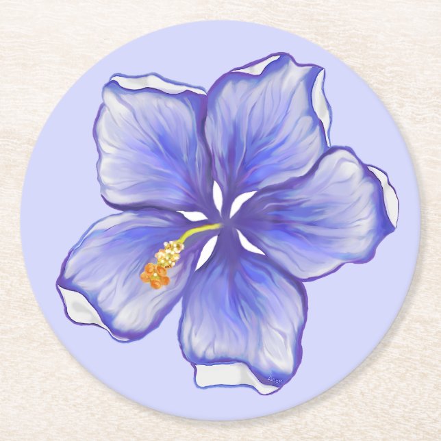 Hibiscus & snöre BLUE Underlägg Papper Rund (Framsidan)