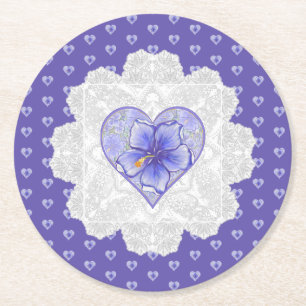 Hibiscus & snöre BLUE Underlägg Papper Rund