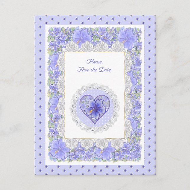 Hibiscus & snöre BLUE Vykort (Framsida)