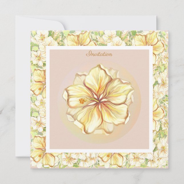 Hibiscus & snöre GULT Inbjudningar (Framsida)