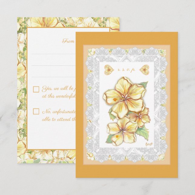 Hibiscus & snöre GULT OSA Kort (Fram/baksida)