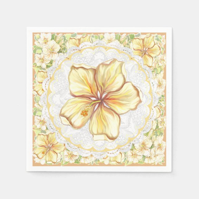 Hibiscus & snöre GULT Pappersservett (Framsidan)