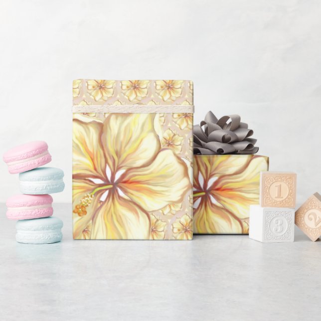 Hibiscus & snöre GULT Presentpapper (Baby Shower)