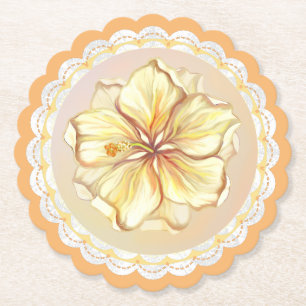 Hibiscus & snöre GULT Underlägg Papper