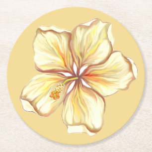 Hibiscus & snöre GULT Underlägg Papper Rund