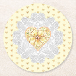 Hibiscus & snöre GULT Underlägg Papper Rund