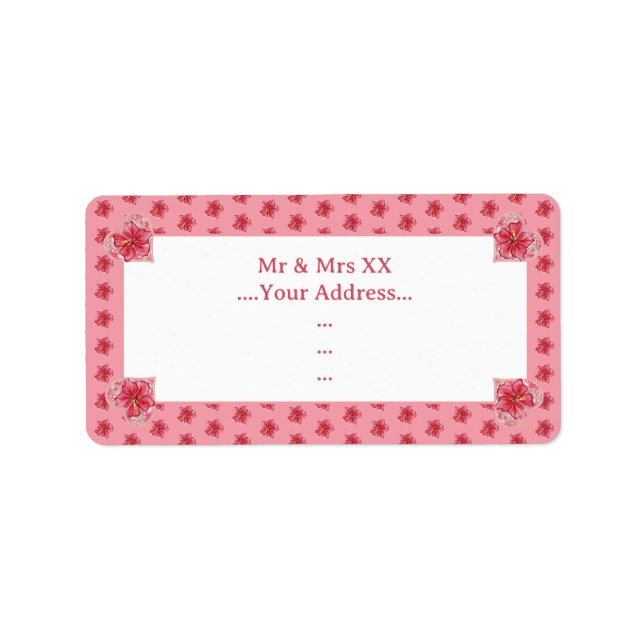 Hibiscus & snöre RED Adressetikett (Framsidan)