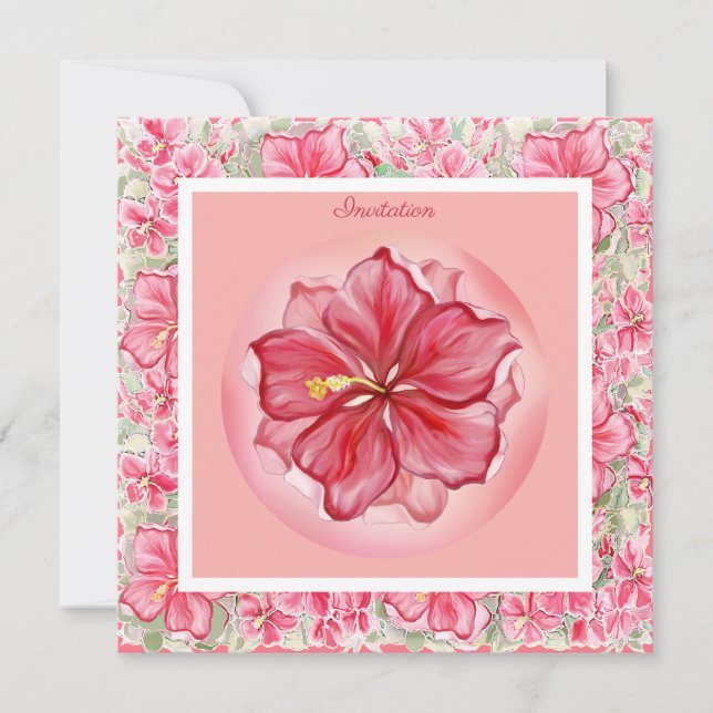 Hibiscus & snöre RED Inbjudningar (Framsida)