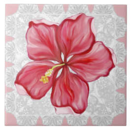 Hibiscus & snöre RED Kakelplatta
