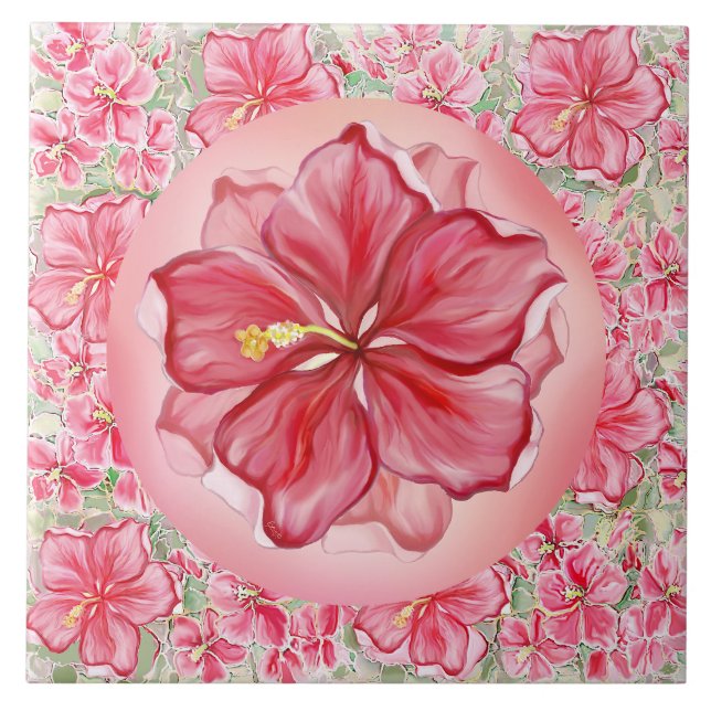 Hibiscus & snöre RED Kakelplatta (Framsidan)