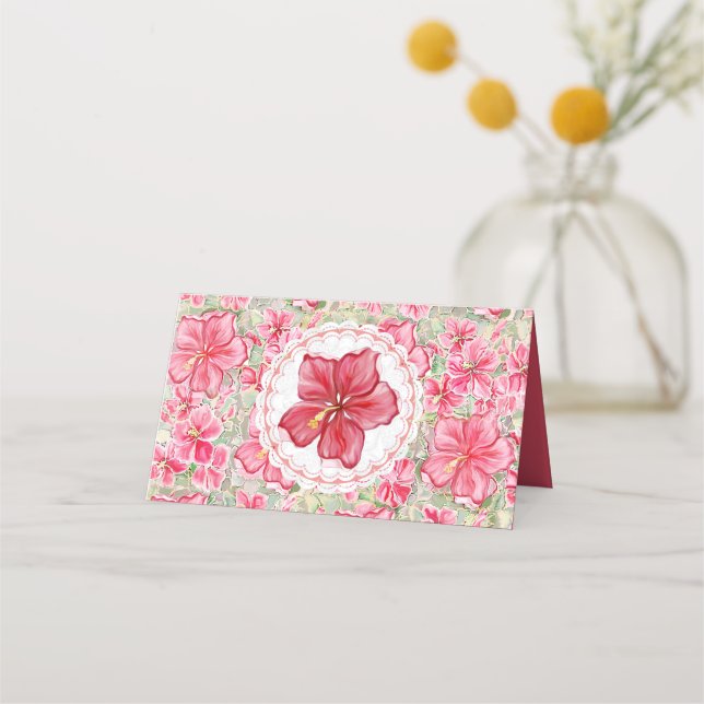 Hibiscus & snöre RED Placeringskort (Baksida)