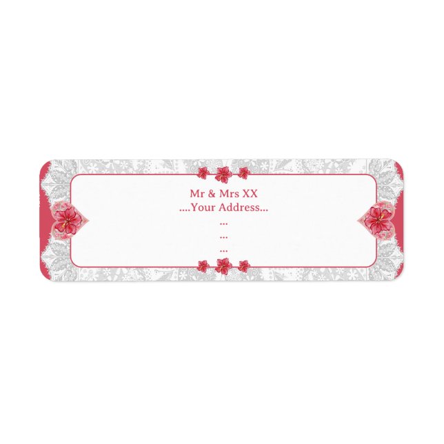 Hibiscus & snöre RED Returadress Etikett (Framsidan)