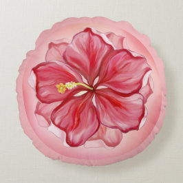 Hibiscus & snöre RED Rund Kudde