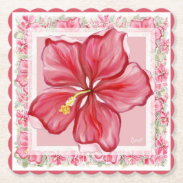 Hibiscus & snöre RED Underlägg Papper