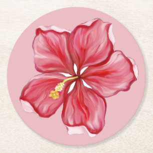 Hibiscus & snöre RED Underlägg Papper Rund