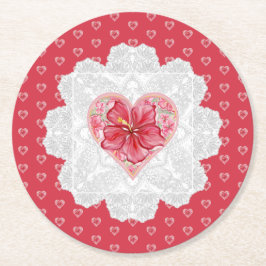 Hibiscus & snöre RED Underlägg Papper Rund